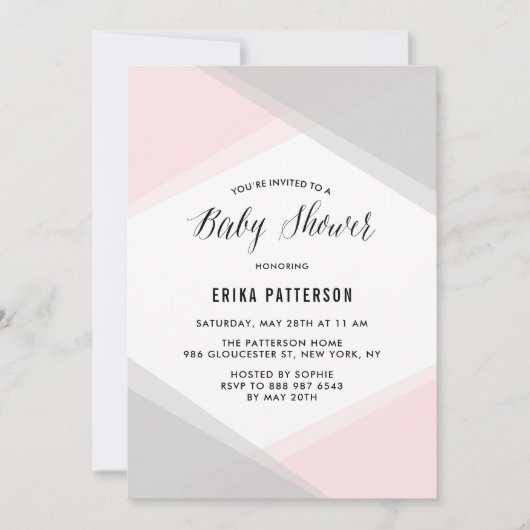 Rosa und grau Abstrakte Gradient Moderne Babydusch Einladung (Vorderseite)