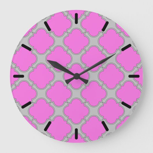 Rosa und grau aus Quatrefolie Große Wanduhr (Vorderseite)
