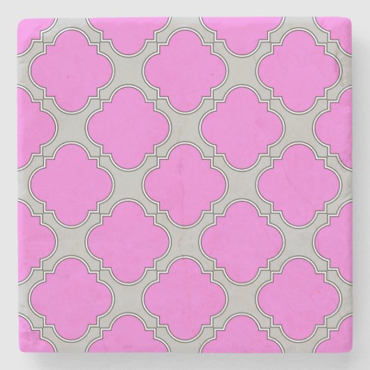 Rosa und grau aus Quatrefolie Steinuntersetzer (Vorderseite)