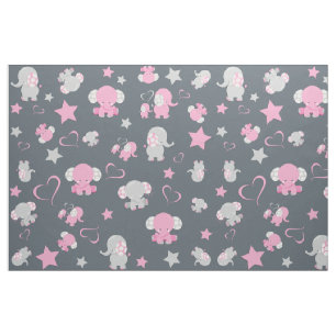 Rosa und Grau Baby-Elefanten-Muster  Stoff