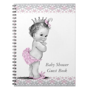 Rosa und Grau Baby Shower Gästebuch Notizblock
