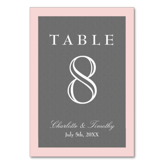 Rosa und Grau elegant Tischnummer (Vorderseite)