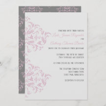 Rosa und grau Elegante Damaske Einladung