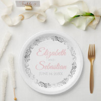 Rosa und Grau Elegante Hochzeitspapier-Teller