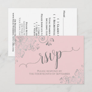 Rosa und Grau Elegante Kalligrafie Verspielte Hoch RSVP Karte