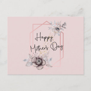 Rosa und Grau Floral Muttertag Postkarte