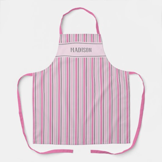 Rosa und grau gestreifte, benutzerdefinierbare Sch Schürze (Vorderseite)