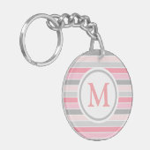 Rosa und Grau gestreifte Monogramm Schlüsselanhänger (Vorderseite links)