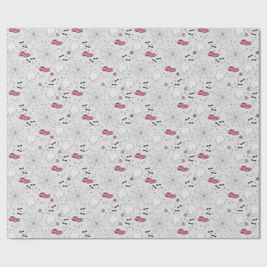 Rosa und Grau Halloween Niedliches Katzenghost Geschenkpapier (Flach)