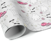 Rosa und Grau Halloween Niedliches Katzenghost Geschenkpapier (Rolleneckpunkt)