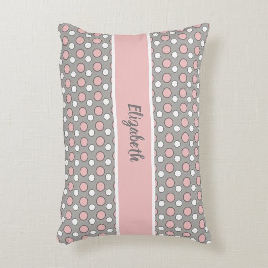 Rosa und grau mit Polka-Punkten und Namen Dekokissen (Vorderseite(Vertikal))