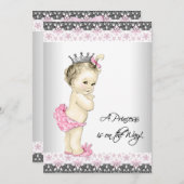 Rosa und Grau Princess Baby Dusche Einladung (Vorne/Hinten)