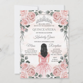 Rosa und Grau Prinzessin Quinceanera Geburtstag Einladung