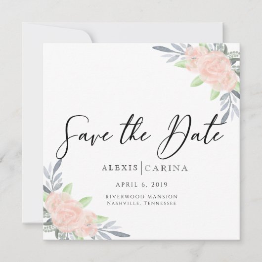 Rosa und Grau Save The Date (Vorderseite)