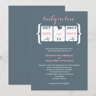 Rosa und Grau Slot-Machine Hochzeitseinladung Einladung