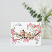 Rosa und grau Vintage Liebesvögel Hochzeit RSVP (Stehend Vorderseite)