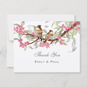 Rosa und grau Vintage Liebesvögel Hochzeit RSVP Dankeskarte
