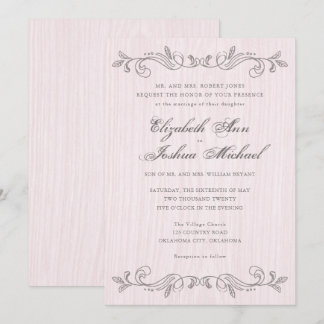 Rosa und Grau Vintage Verzierungen Hochzeit Einladung