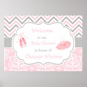 Rosa und grau Zickzack Ballerina Babydusche Poster