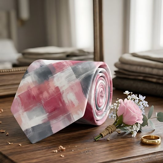 Rosa und graue abstrakte Gingham-Krawatte für Herr Krawatte