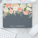 Rosa und graue Aquarellblume mit Ihrem Namen Mousepad<br><div class="desc">Hübsch und feminin, bietet dieses Design eine Reihe von Aquarellfarben gemischt Blume in Pfirsichtönen, Rosa und Weiß auf einem tiefgrauen Hintergrund. Bearbeiten Sie den Namen mit Ihrem eigenen Namen, oder Sie können den Namen löschen, wenn Sie den Mauszeiger ohne ihn bevorzugen. Sie können auch die graue Hintergrundfarbe mit der Farbe...</div>