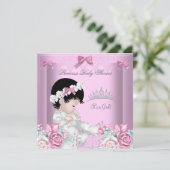 Rosa und graue Babydusche Blüte Einladung (Stehend Vorderseite)