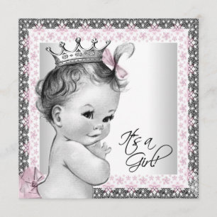 Rosa und graue Babydusche Einladung