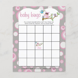 Rosa und graue Babyschale | Dusche Bingo Game Flyer