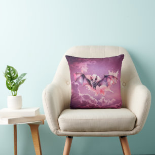 Rosa und graue Bat Pink Wolken Sterne Halloween Kissen