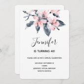Rosa und graue Blume Aquarell Virtueller Geburtsta Einladung (Vorne/Hinten)