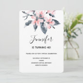 Rosa und graue Blume Aquarell Virtueller Geburtsta Einladung (Stehend Vorderseite)