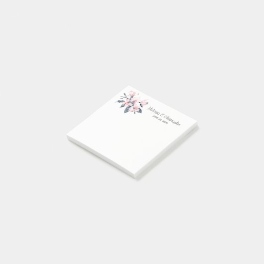 Rosa und graue Blume Hochzeit mit klassischer Wass Post-it Klebezettel (angewinkelt)