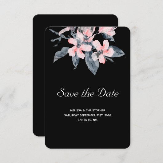Rosa und graue Blume Hochzeit mit klassischer Wass Save The Date (Vorne/Hinten)