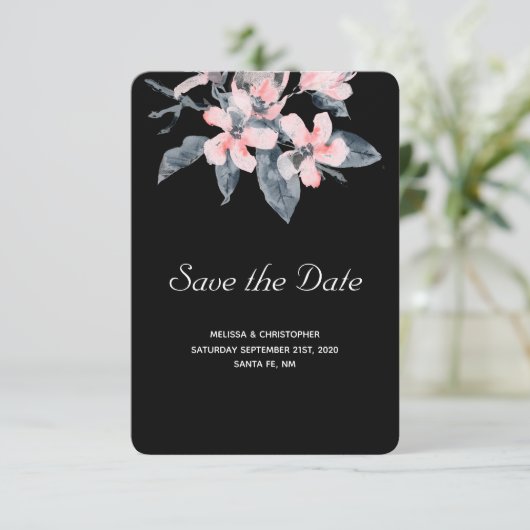 Rosa und graue Blume Hochzeit mit klassischer Wass Save The Date (Stehend Vorderseite)