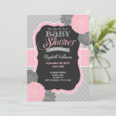 Rosa und graue Blume Kinderdusche Einladung (Stehend Vorderseite)