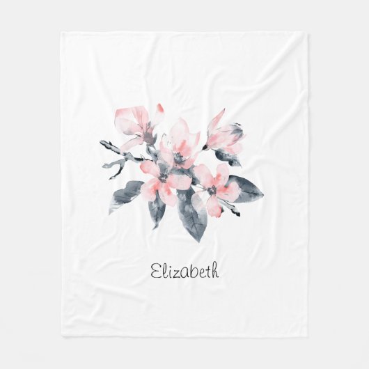 Rosa und graue Blume Klasse Wasserfarbe Fleecedecke (Vorderseite)