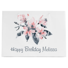 Rosa und graue Blume Klasse Wasserfarbe Geburtstag Große Geschenktüte