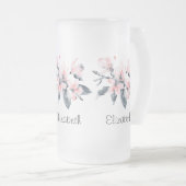 Rosa und graue Blume Klasse Wasserfarbe Mattglas Bierglas (VorderseiteRechts)