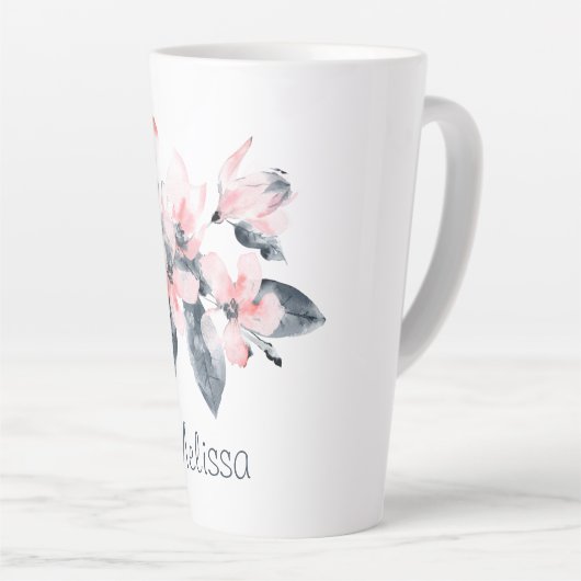 Rosa und graue Blume Klasse Wasserfarbe Milchtasse (Rechte Ecke)