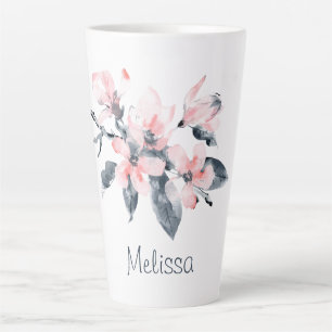 Rosa und graue Blume Klasse Wasserfarbe Milchtasse