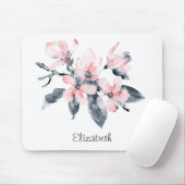 Rosa und graue Blume Klasse Wasserfarbe Mousepad (Mit Mouse)