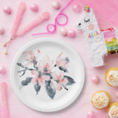 Rosa und graue Blume Klasse Wasserfarbe Pappteller (Party)