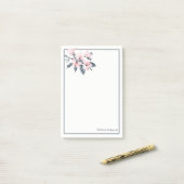 Rosa und graue Blume Klasse Wasserfarbe Post-it Klebezettel (Auf Schreibtisch)