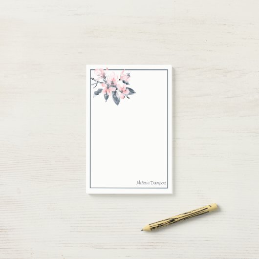 Rosa und graue Blume Klasse Wasserfarbe Post-it Klebezettel (Auf Schreibtisch)