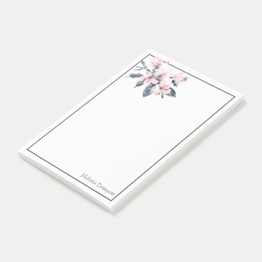 Rosa und graue Blume Klasse Wasserfarbe Post-it Klebezettel (angewinkelt)