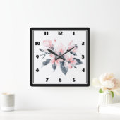 Rosa und graue Blume Klasse Wasserfarbe Quadratische Wanduhr (Zuhause)