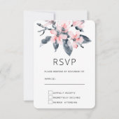 Rosa und graue Blume Klasse Wasserfarbe RSVP Karte (Vorderseite)