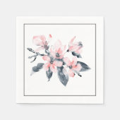 Rosa und graue Blume Klasse Wasserfarbe Serviette (Vorderseite)