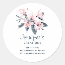 Rosa und graue Blume Klassisches Wasserfarbengesch Runder Aufkleber