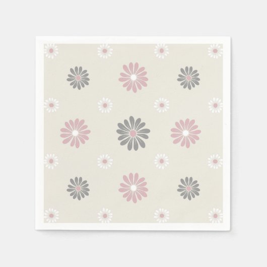 Rosa und graue Blume Serviette (Vorderseite)